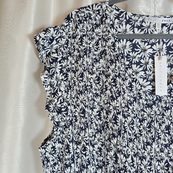 Baltic Born Women's Floral Navy Petal Smocked Ruffle Midi Dress Size 3X New - Picture 7 of 16